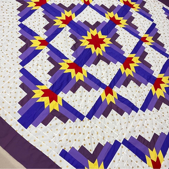 Handmade Floral Log Cabin Patchwork Cotton fabric Queen size Quilt Top/Topper - Picture 2 of 4